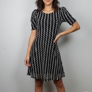 Puff Sleeve Whimsigoth Sequin Shor Taleeve Midi Dress Black And White Size 8